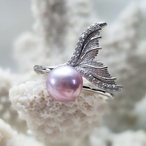 Adjustable Mermaid Ring with genuine pearl